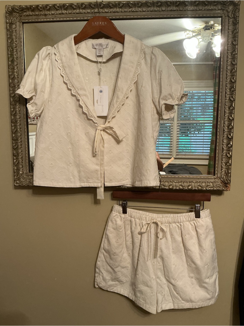 Caroline Constas Set Eyelet Denim Matching Shorts & Puff Sleeve Top NWT Small - Picture 1 of 13
